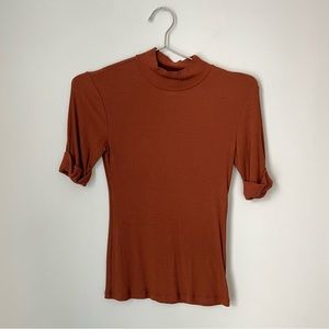 American Apparel 3/4 Sleeved Ribbed Brown Turtleneck